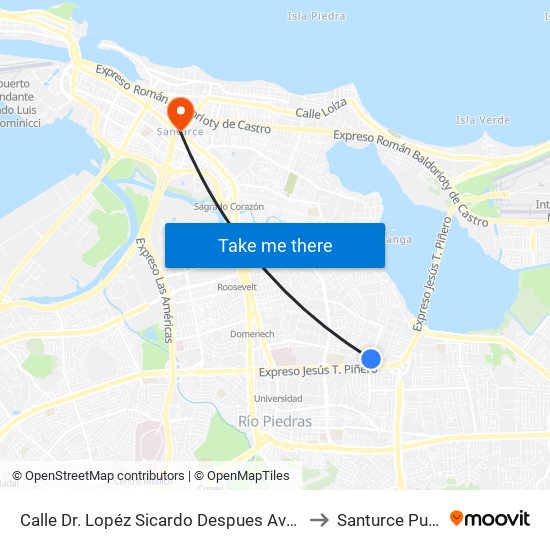 Calle Dr. Lopéz Sicardo Despues Avenida Jesus T. Piñero to Santurce Puerto Rico map