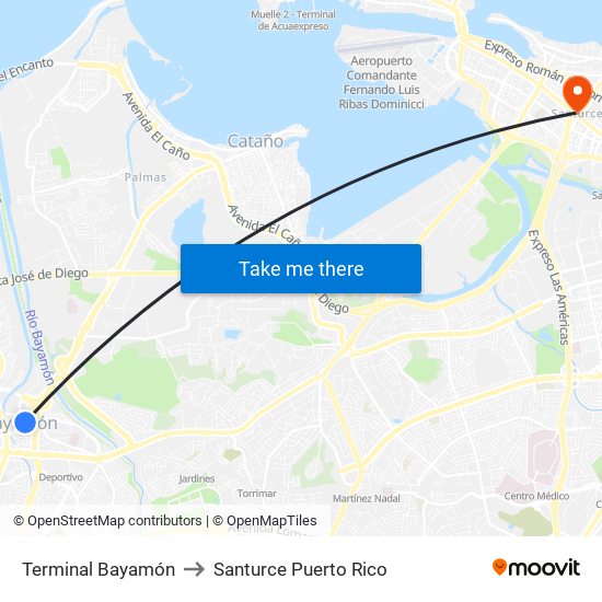 Terminal Bayamón to Santurce Puerto Rico map