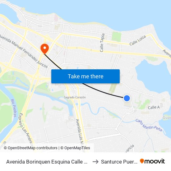 Avenida Borinquen Esquina Calle Haydee Rexach to Santurce Puerto Rico map