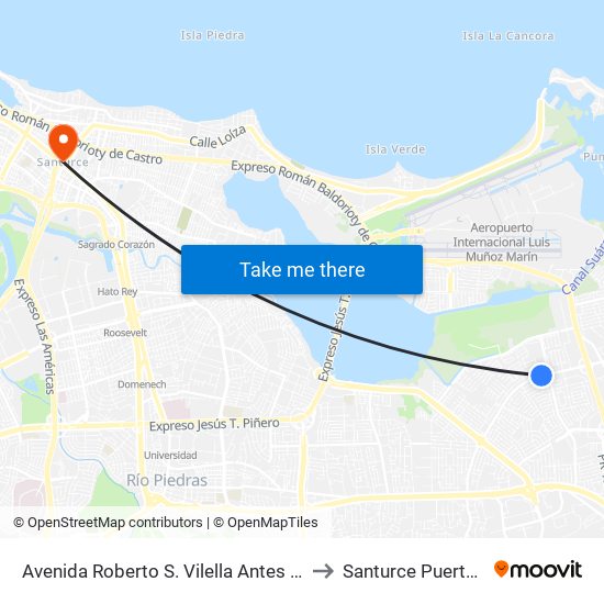Avenida Roberto S. Vilella Antes Calle 258 to Santurce Puerto Rico map