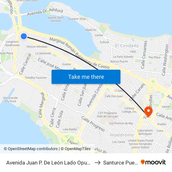 Avenida Juan P. De León Lado Opuesto Calle Olimpo to Santurce Puerto Rico map