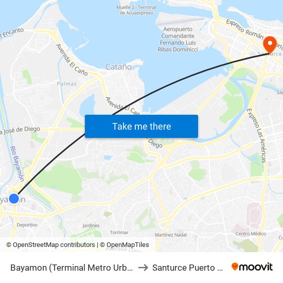 Bayamon (Terminal Metro Urbano) to Santurce Puerto Rico map