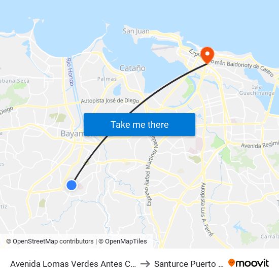 Avenida Lomas Verdes Antes Calle 20 to Santurce Puerto Rico map