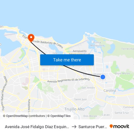 Avenida José Fidalgo Díaz Esquina Calle Vía 26 to Santurce Puerto Rico map