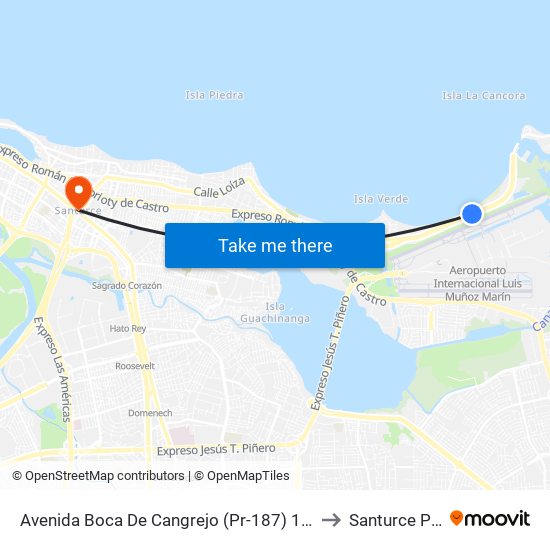 Avenida Boca De Cangrejo (Pr-187) 1ra Entrada Balneario Carolina to Santurce Puerto Rico map