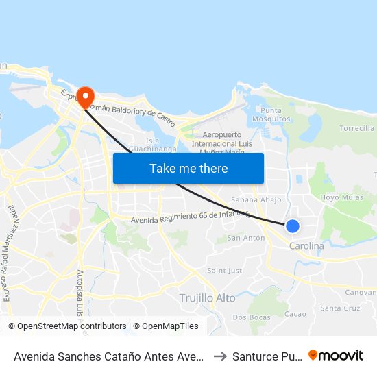 Avenida Sanches Cataño Antes Avenida Roberto Clemente to Santurce Puerto Rico map