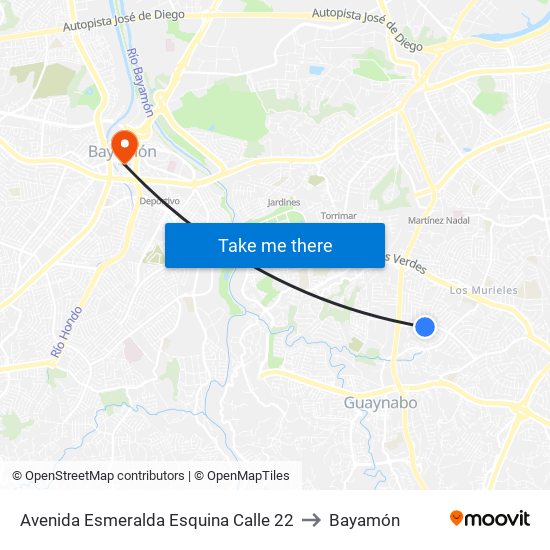Avenida Esmeralda Esquina Calle 22 to Bayamón map