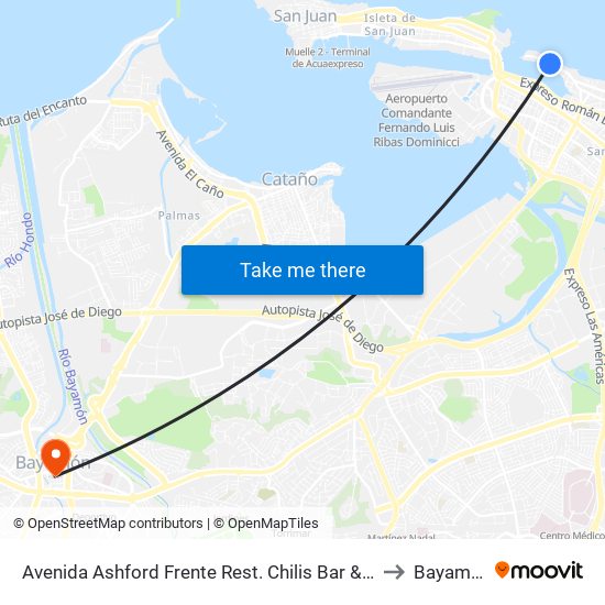Avenida Ashford Frente Rest. Chilis Bar & Grill to Bayamón map