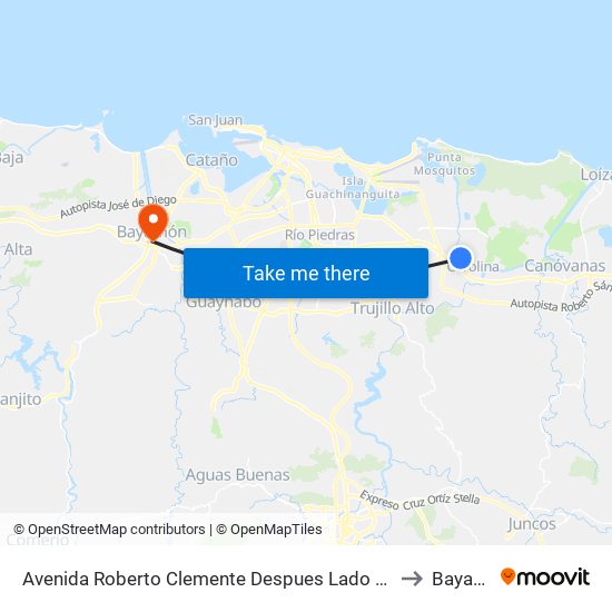 Avenida Roberto Clemente Despues Lado Opuesto Calle 6 to Bayamón map