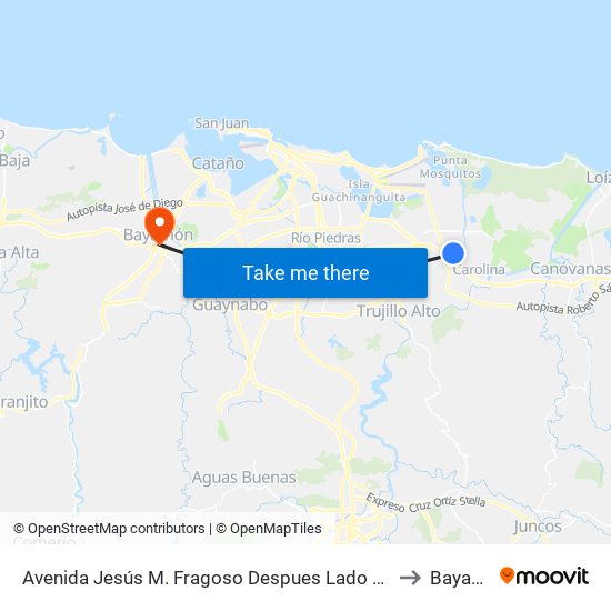 Avenida Jesús M. Fragoso Despues Lado Opuesto Vía 52 to Bayamón map