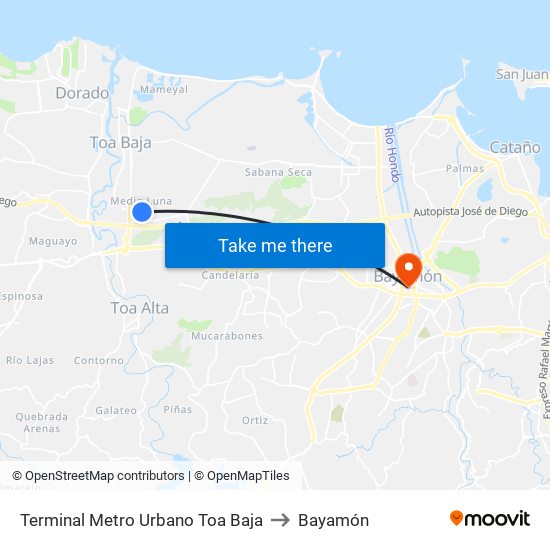 Terminal Metro Urbano Toa Baja to Bayamón map