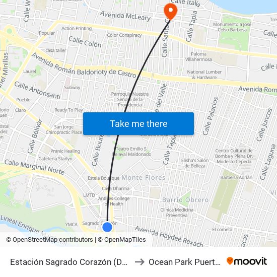 Estación Sagrado Corazón (Descenso) to Ocean Park Puerto Rico map