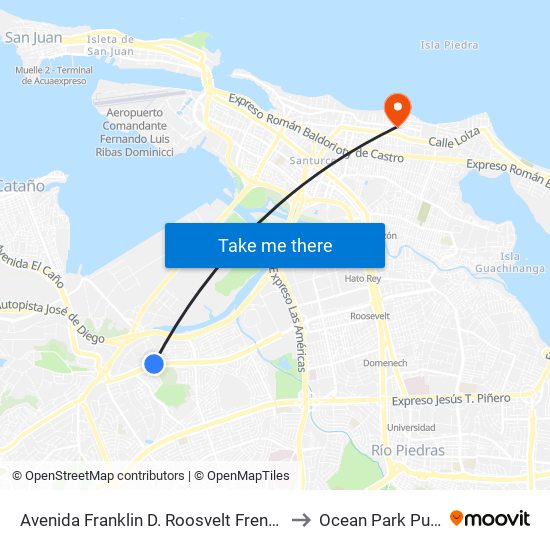 Avenida Franklin D. Roosvelt Frente Edificio Triple S to Ocean Park Puerto Rico map