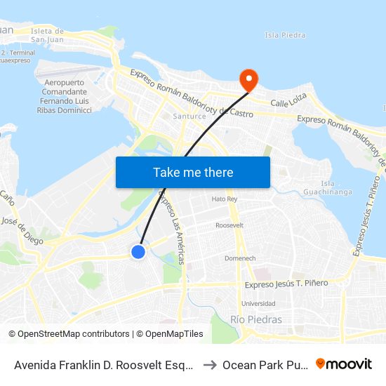 Avenida Franklin D. Roosvelt Esquina Calle 19 N.E. to Ocean Park Puerto Rico map