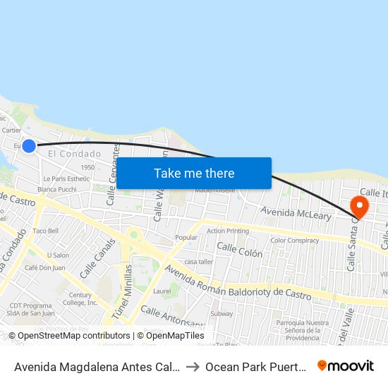 Avenida Magdalena Antes Calle Luisa to Ocean Park Puerto Rico map