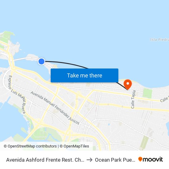 Avenida Ashford Frente Rest. Chilis Bar & Grill to Ocean Park Puerto Rico map