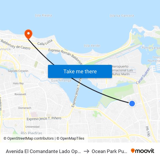 Avenida El Comandante Lado Opuesto Calle 538 to Ocean Park Puerto Rico map
