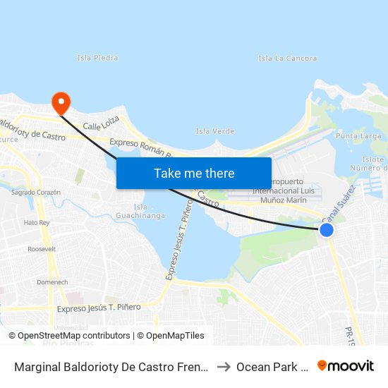 Marginal Baldorioty De Castro Frente Iglesia Fuente Agua Viva to Ocean Park Puerto Rico map