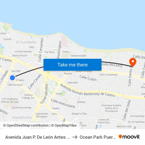Avenida Juan P. De León Antes Calle Labra to Ocean Park Puerto Rico map