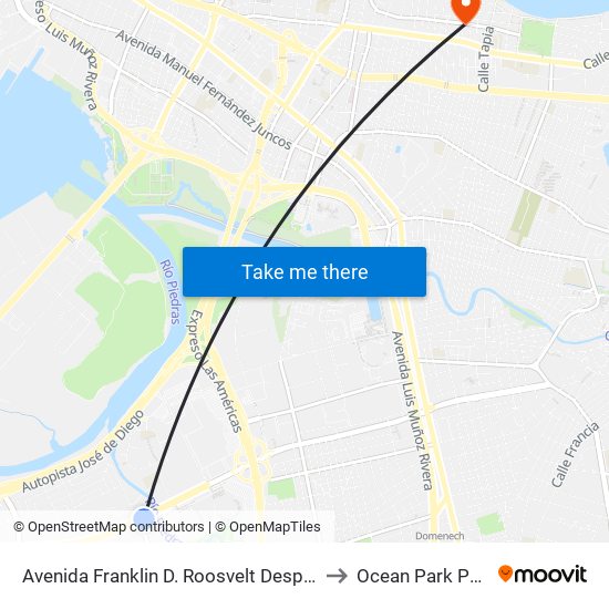 Avenida Franklin D. Roosvelt Despues Calle Andalucia to Ocean Park Puerto Rico map