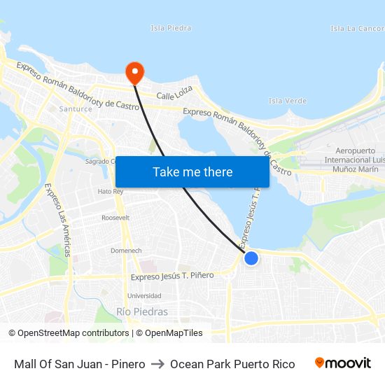 Mall Of San Juan - Pinero to Ocean Park Puerto Rico map