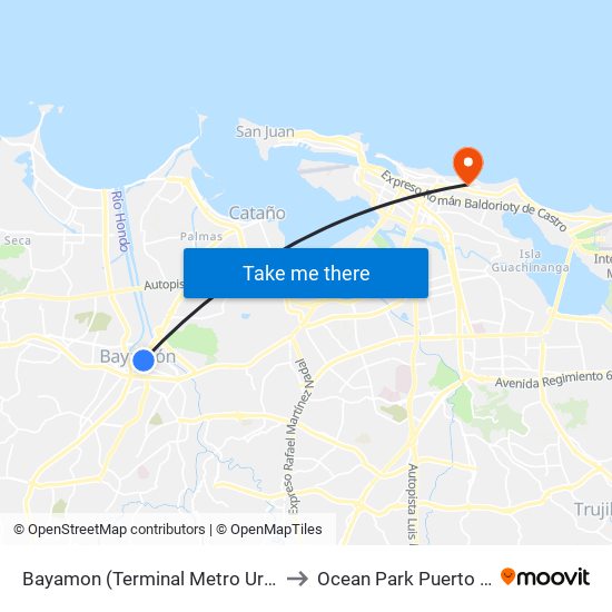 Bayamon (Terminal Metro Urbano) to Ocean Park Puerto Rico map