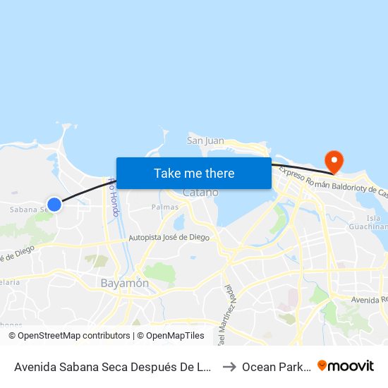 Avenida Sabana Seca Después De Los Apart. Parque De Las Gaviotas to Ocean Park Puerto Rico map