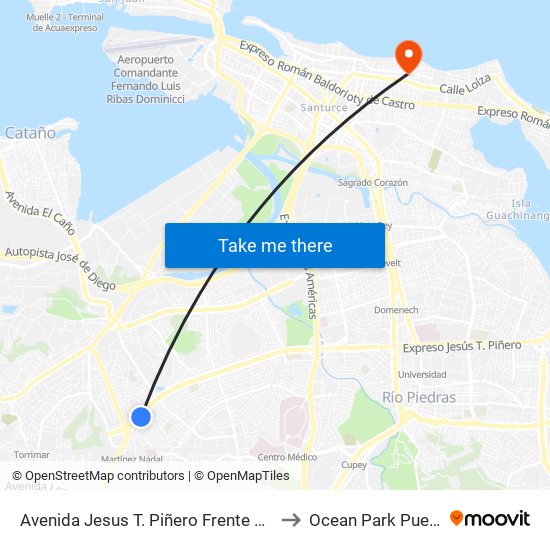Avenida Jesus T. Piñero Frente A Villa España to Ocean Park Puerto Rico map