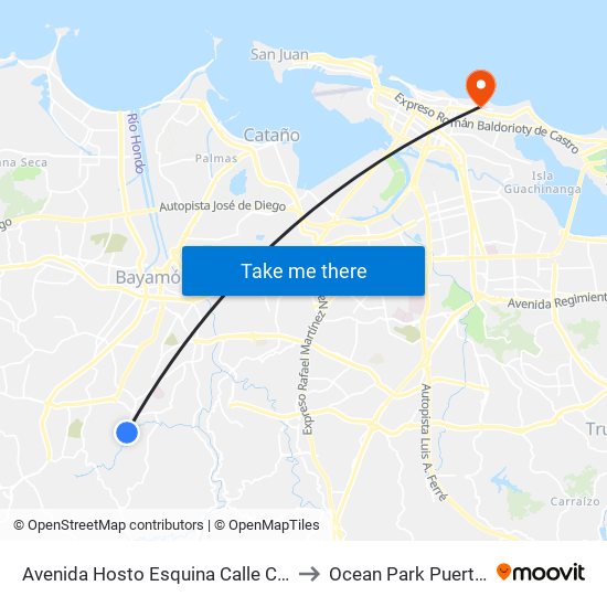 Avenida Hosto Esquina Calle Campeche to Ocean Park Puerto Rico map