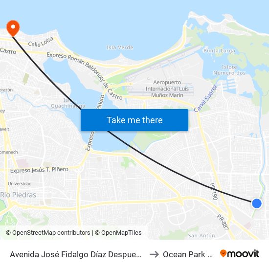 Avenida José Fidalgo Díaz Despues Lado Opuesto Vía Isabel to Ocean Park Puerto Rico map