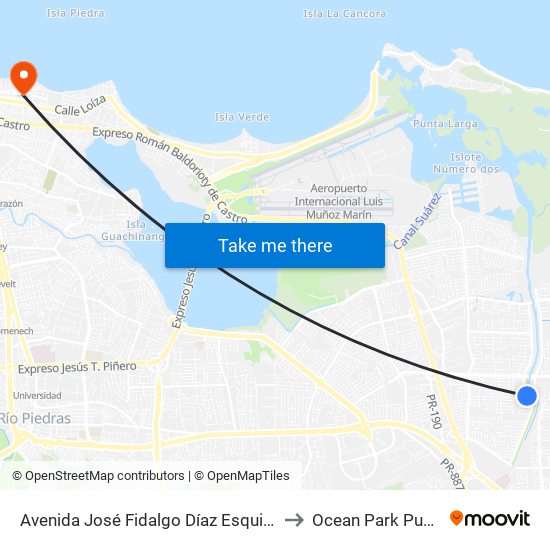 Avenida José Fidalgo Díaz Esquina Calle Vía 24 to Ocean Park Puerto Rico map