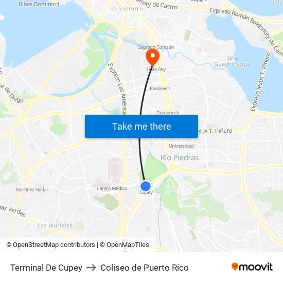 Terminal De Cupey to Coliseo de Puerto Rico map