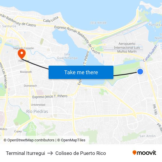 Terminal Iturregui to Coliseo de Puerto Rico map