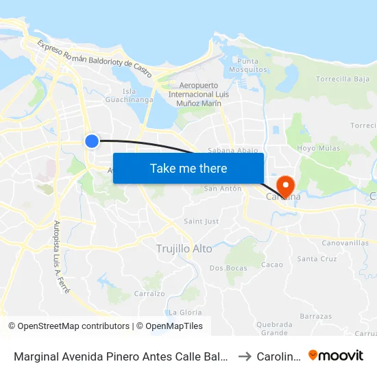 Marginal Avenida Pinero Antes Calle Baldorioty De Castro to Carolina, PR map