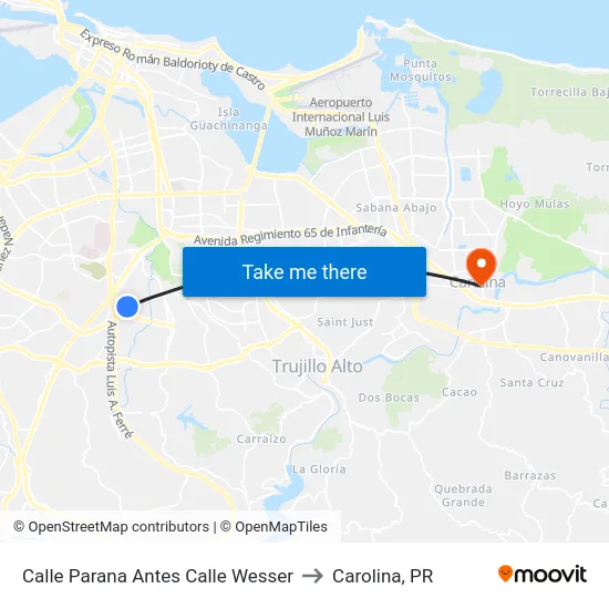 Calle Parana Antes Calle Wesser to Carolina, PR map