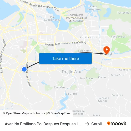 Avenida Emiliano Pol Despues Despues Lado Opuesto Calle Pradera to Carolina, PR map