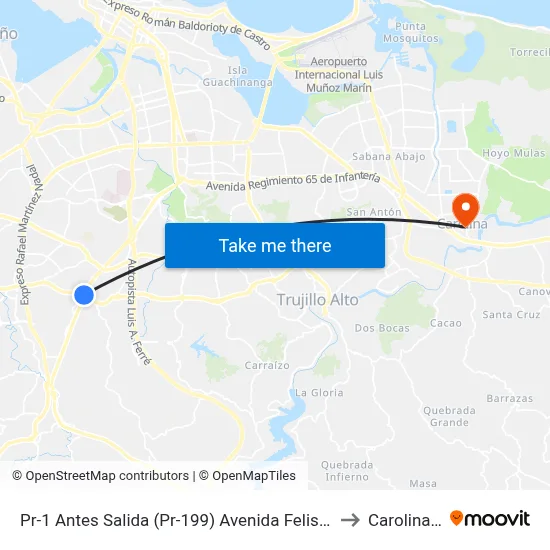 Pr-1 Antes Salida (Pr-199) Avenida Felisa R. Gautier to Carolina, PR map