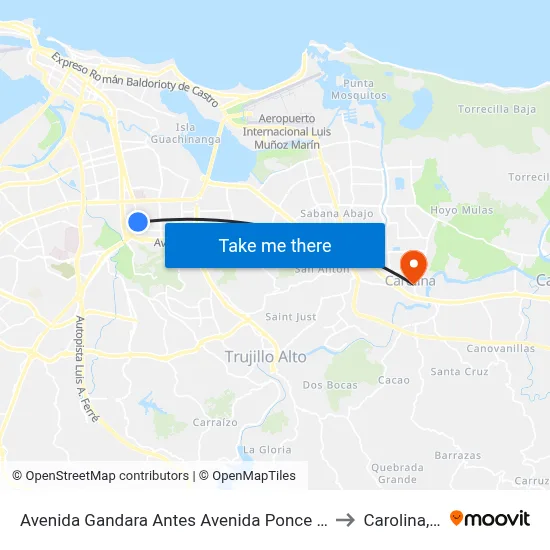 Avenida Gandara Antes Avenida Ponce De Leon to Carolina, PR map