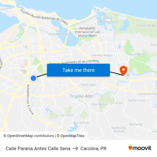 Calle Parana Antes Calle Sena to Carolina, PR map