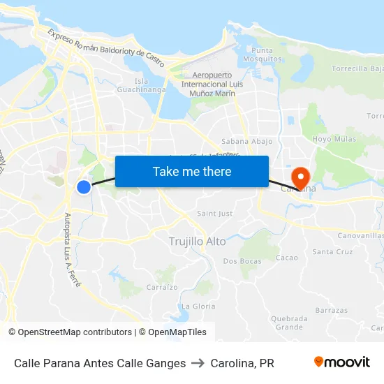 Calle Parana Antes Calle Ganges to Carolina, PR map