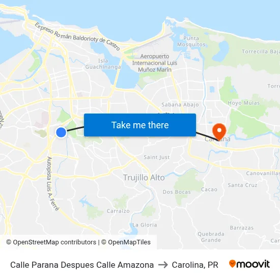 Calle Parana Despues Calle Amazona to Carolina, PR map