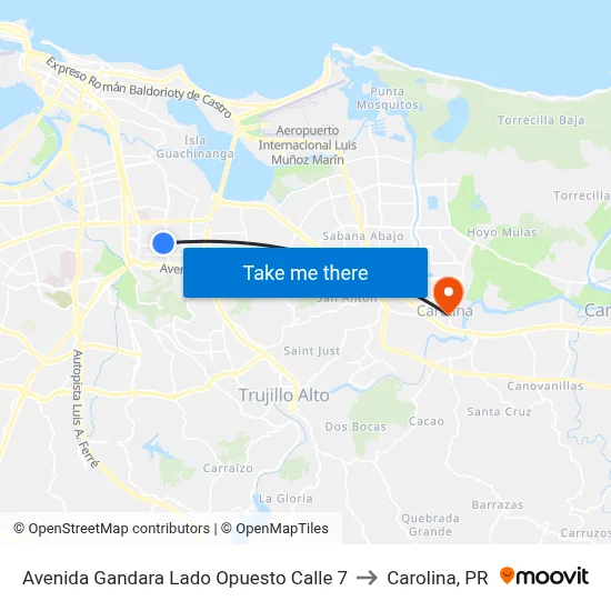 Avenida Gandara Lado Opuesto Calle 7 to Carolina, PR map