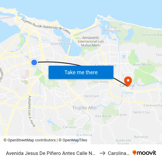 Avenida Jesus De Piñero Antes Calle Nostre Dane to Carolina, PR map