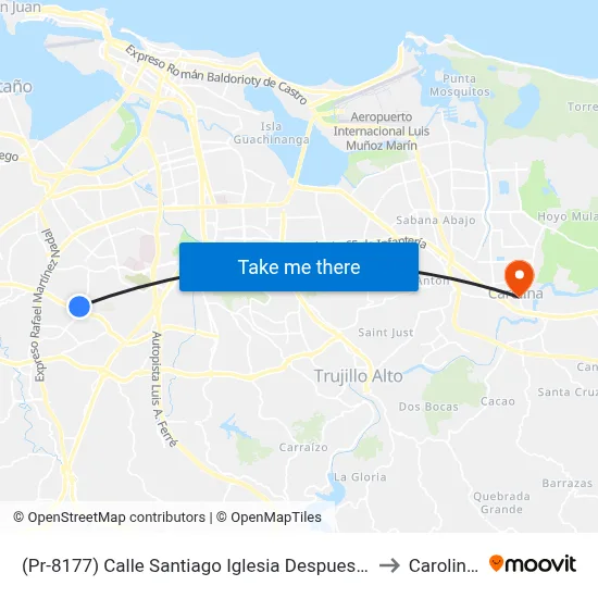 (Pr-8177) Calle Santiago Iglesia Despues Calle San Ignacio to Carolina, PR map
