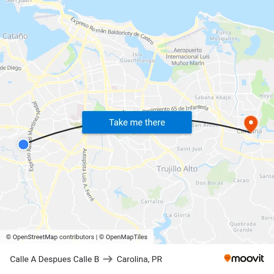 Calle A Despues Calle B to Carolina, PR map