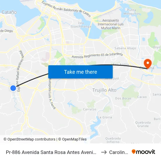 Pr-886 Avenida Santa Rosa Antes Avenida Las Cumbres to Carolina, PR map