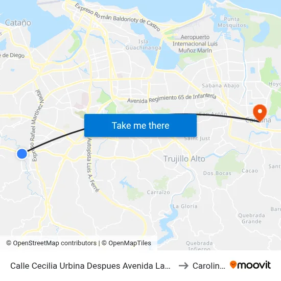 Calle Cecilia Urbina Despues Avenida Las Cumbres (Pr-199) to Carolina, PR map