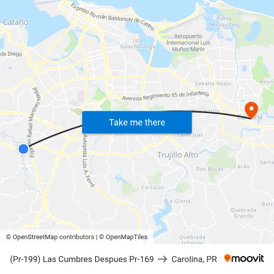 (Pr-199) Las Cumbres Despues Pr-169 to Carolina, PR map