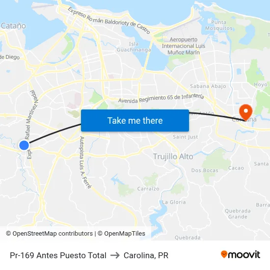 Pr-169 Antes Puesto Total to Carolina, PR map