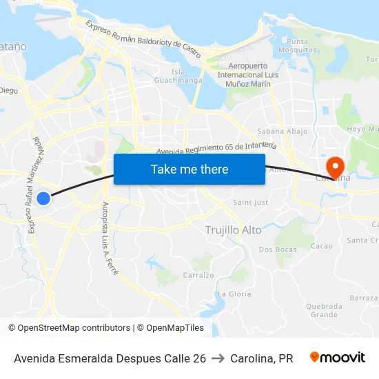 Avenida Esmeralda Despues Calle 26 to Carolina, PR map